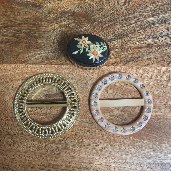 Vintage Accessories - VTG Scarf Clip Loop Holder + Flower Ring Trinket Box